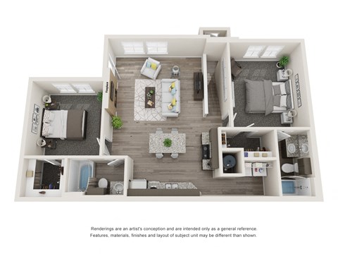 Floor plan for 2 beds, 2 baths, 1094 sqft